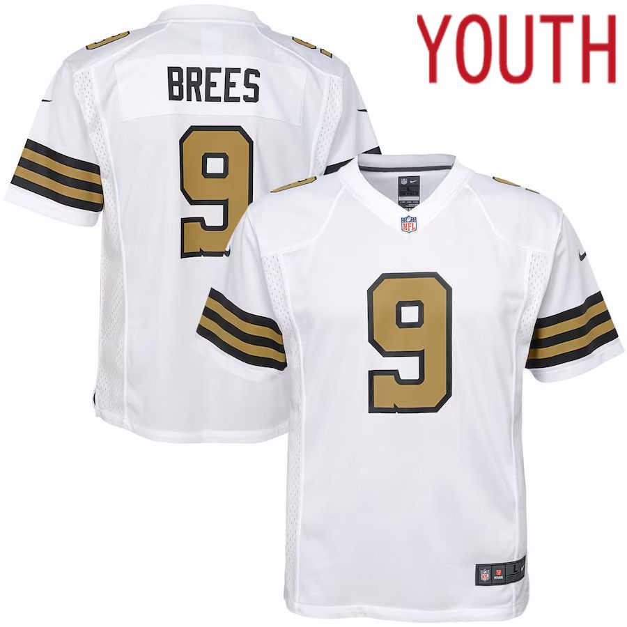 Youth New Orleans Saints #9 Drew Brees Nike White Color Rush Game NFL Jersey